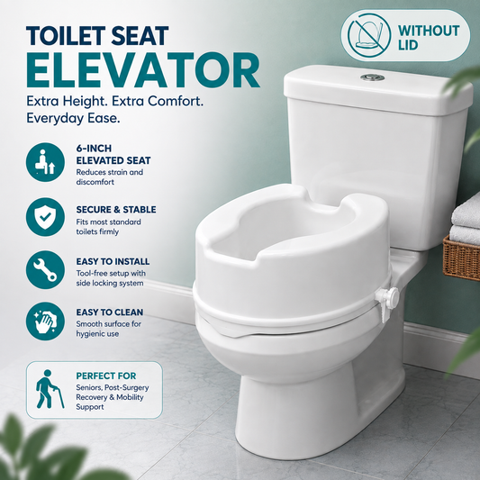 Comfort Commode Raiser 6 Inch Elevated Toilet Seat Without Lid Portable, Lightweight, Washable & Antibacterial