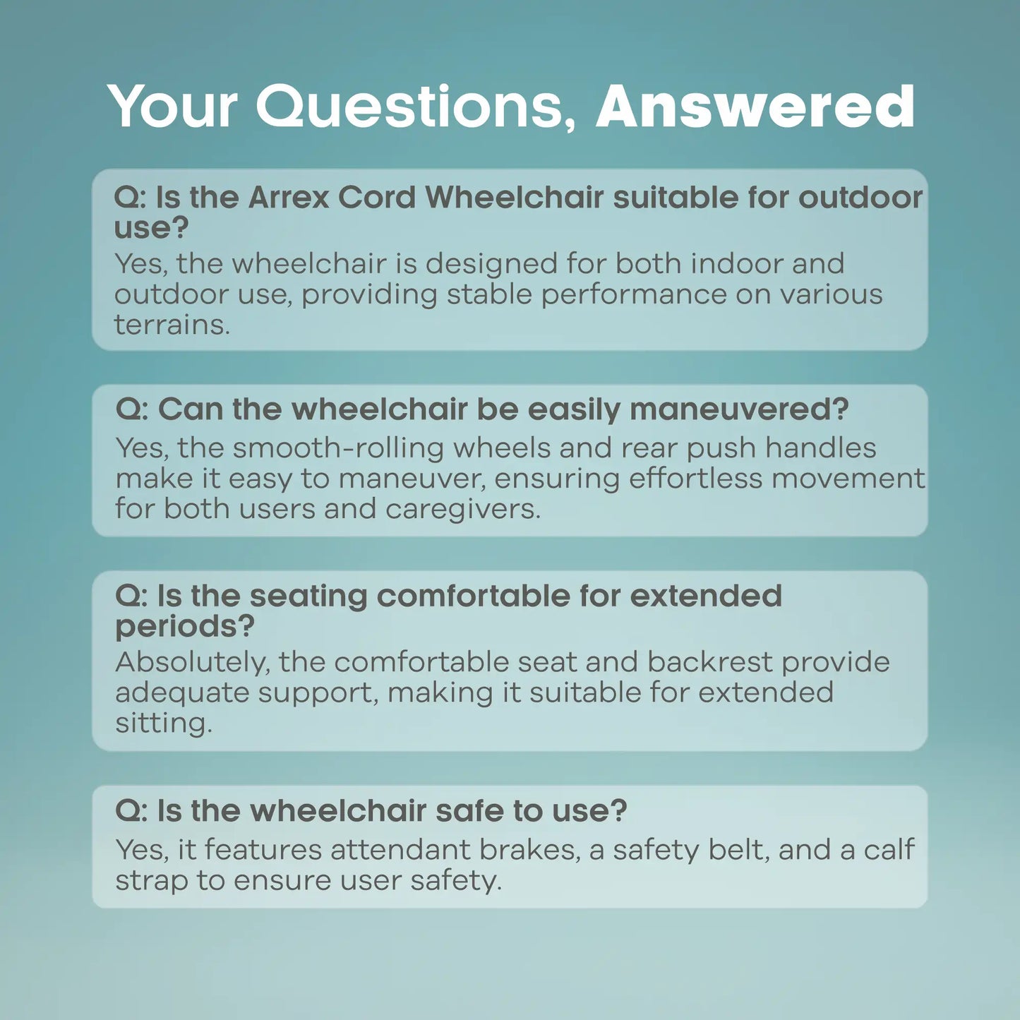 Manual Wheelchair with Durable Frame and Comfortable Seating ARREX CORD