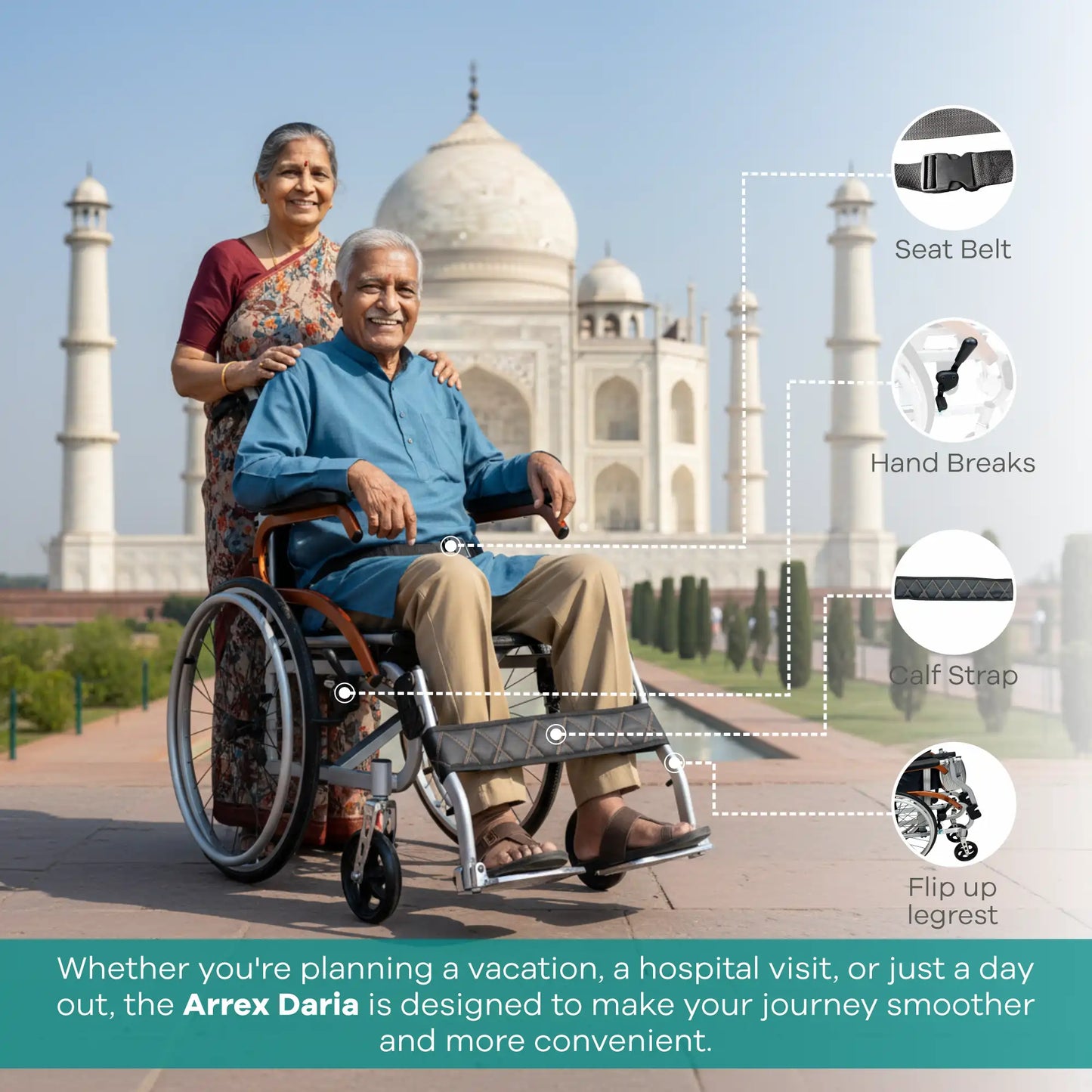 Premium Lightweight Aluminum Wheelchair with Attendant Brake ARREX DARIA