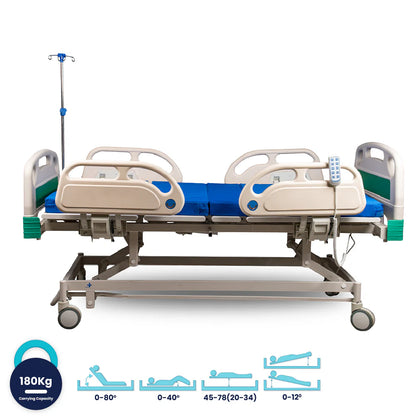 ARREX EXCELSIOR HOSPITAL BED - 5 FUNCTIONS ELECTRONIC BED, REMOTE ADJUSTMENT, INCLUDES MATTRESS, HEAVY-DUTY CASTORS WITH BRAKES