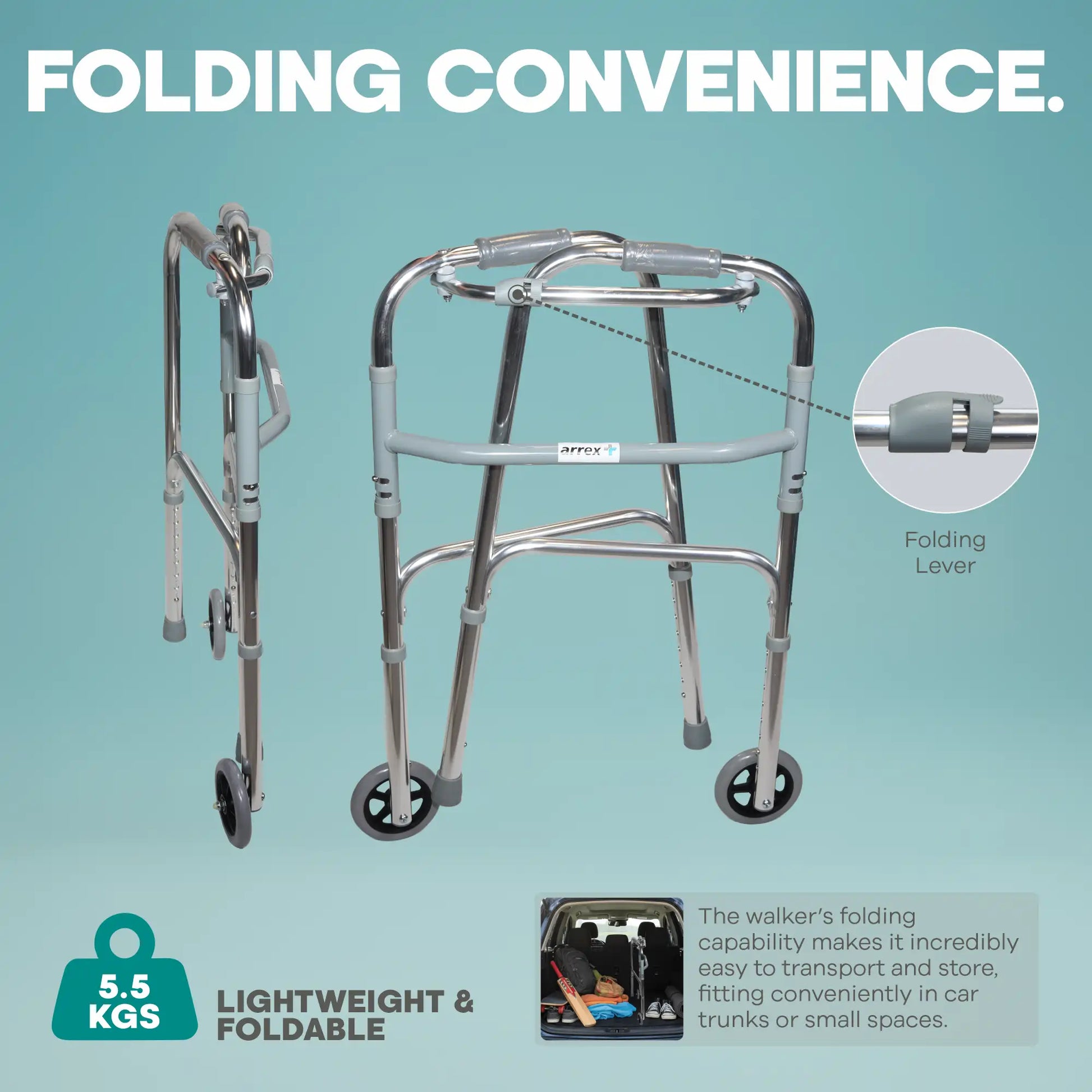 Front Wheel Light Weight Adjustable Height & Folding Walker for Adult - ARREX M30