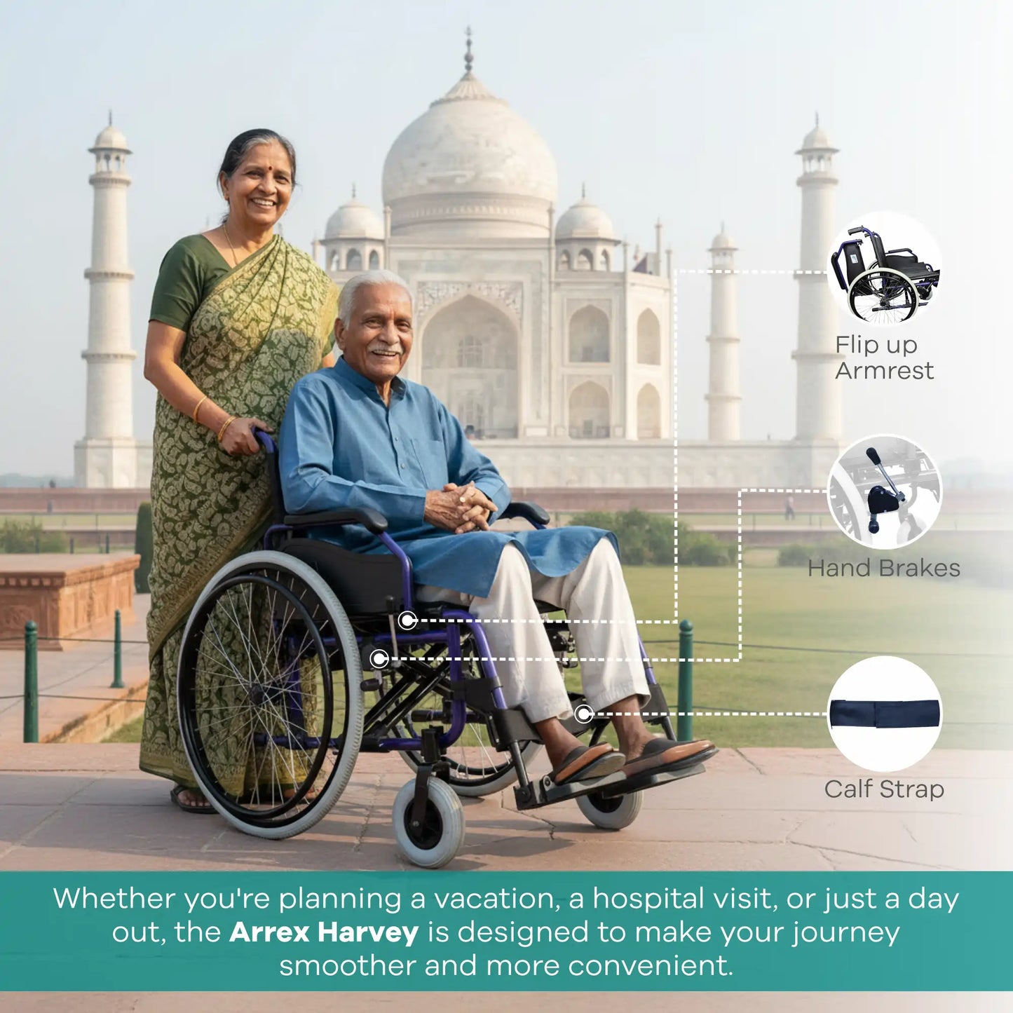 Lightweight Foldable Aluminum Wheelchair with Hand Brakes Arrex Harvey