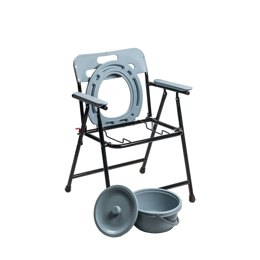 Foldable Steel Commode Chair with Backrest & Pot Attached Arrex V20