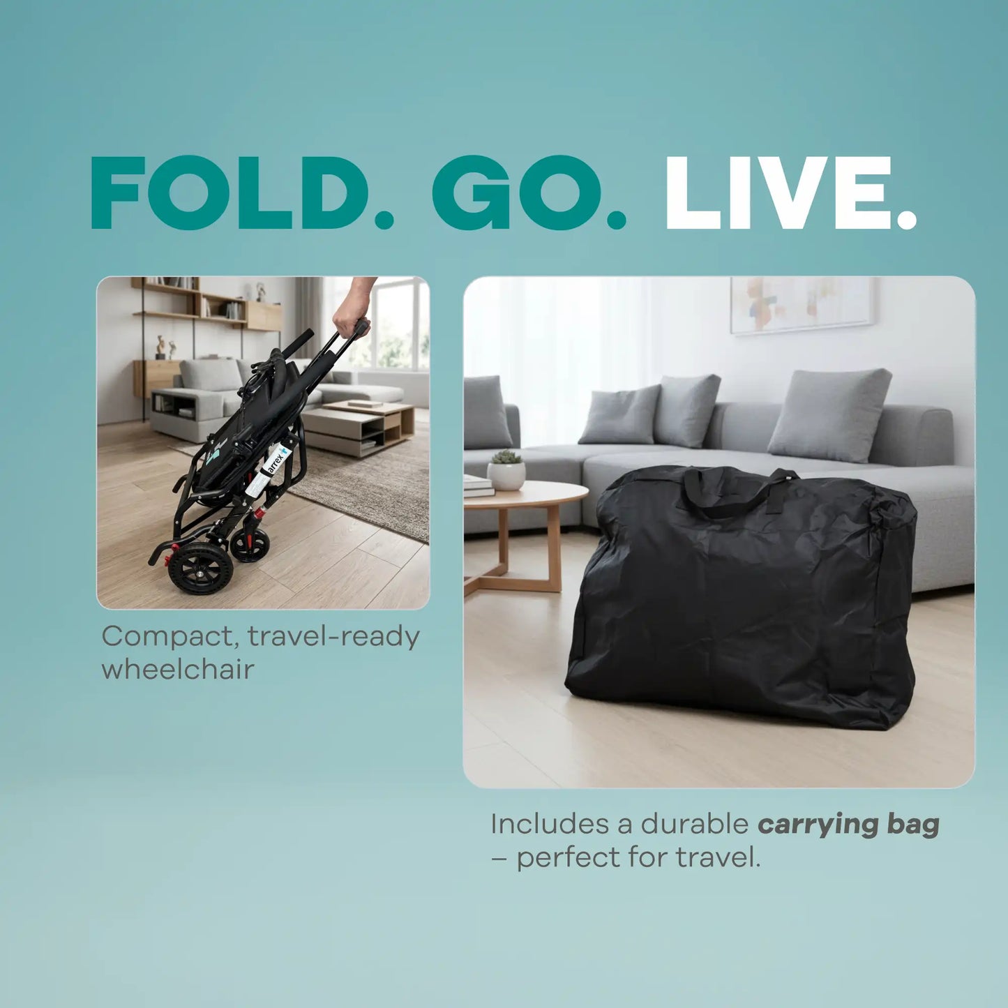 Arrex Ken Lightweight Foldable Manual Wheelchair with Safety Belt & Brakes