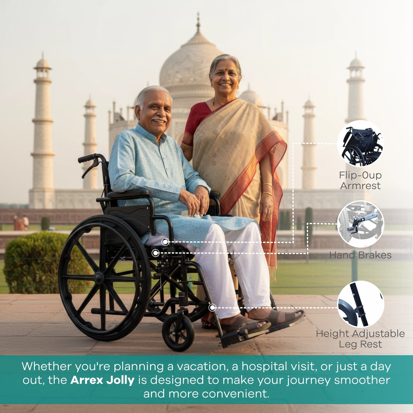 Self Propelled Manual Wheelchair with Comfortable Seating & Safety Arrex Jolly