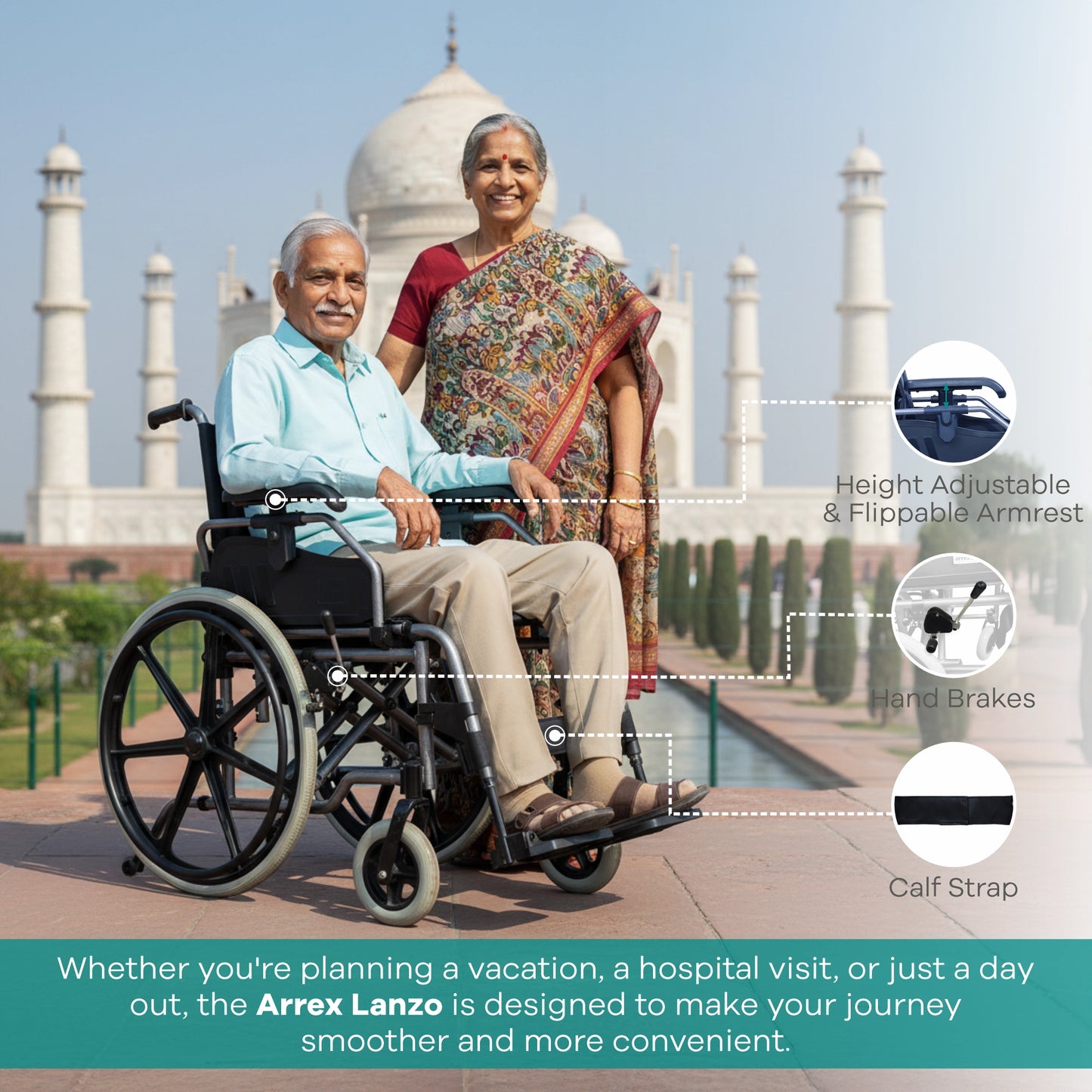 Premium Aluminium Wheelchair with Heavy Duty Brakes Lanzo