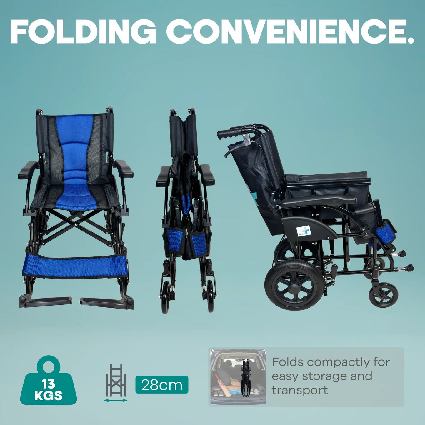 Arrex Litt Lightweight Attendant Wheelchair with Cushioned Seat