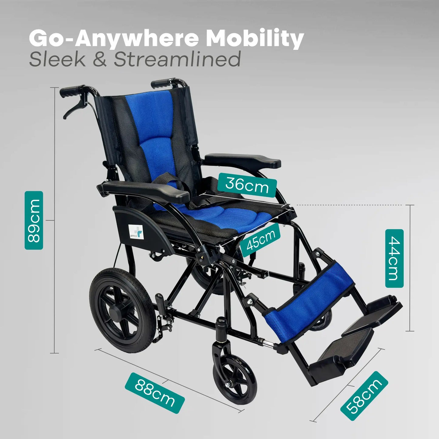 Arrex Litt Lightweight Attendant Wheelchair with Cushioned Seat