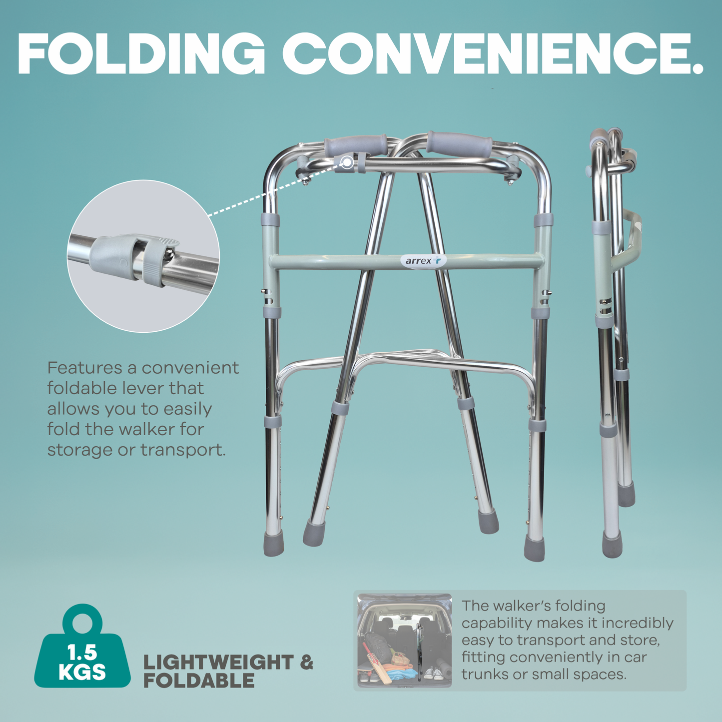 Lightweight Adjustable Folding Walker with Zig-Zag Mode Arrex M60
