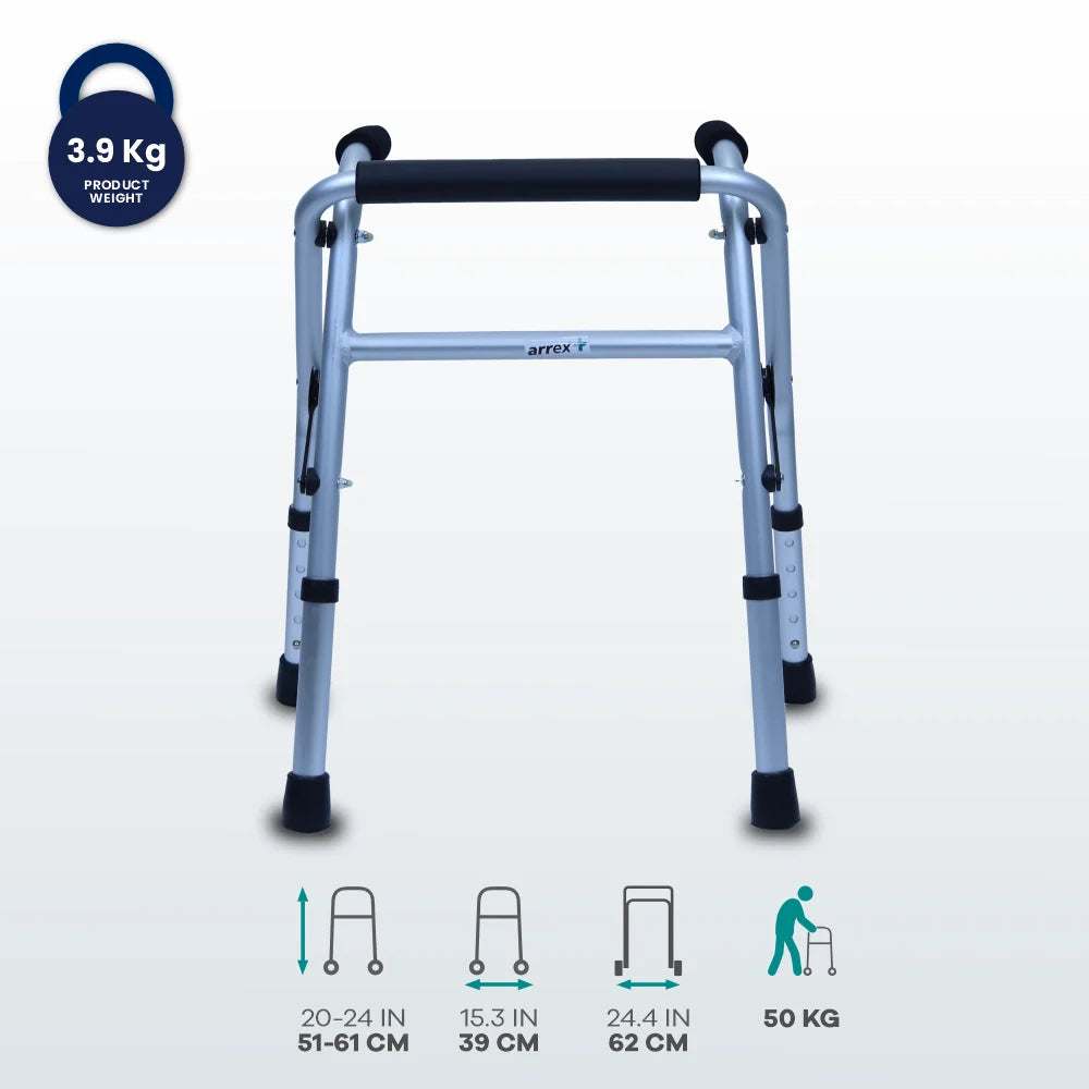 ARREX MC50 WALKER - ALUMINUM FRAME, FOLDING, ADJUSTABLE FOR CONVENIENT MOBILITY