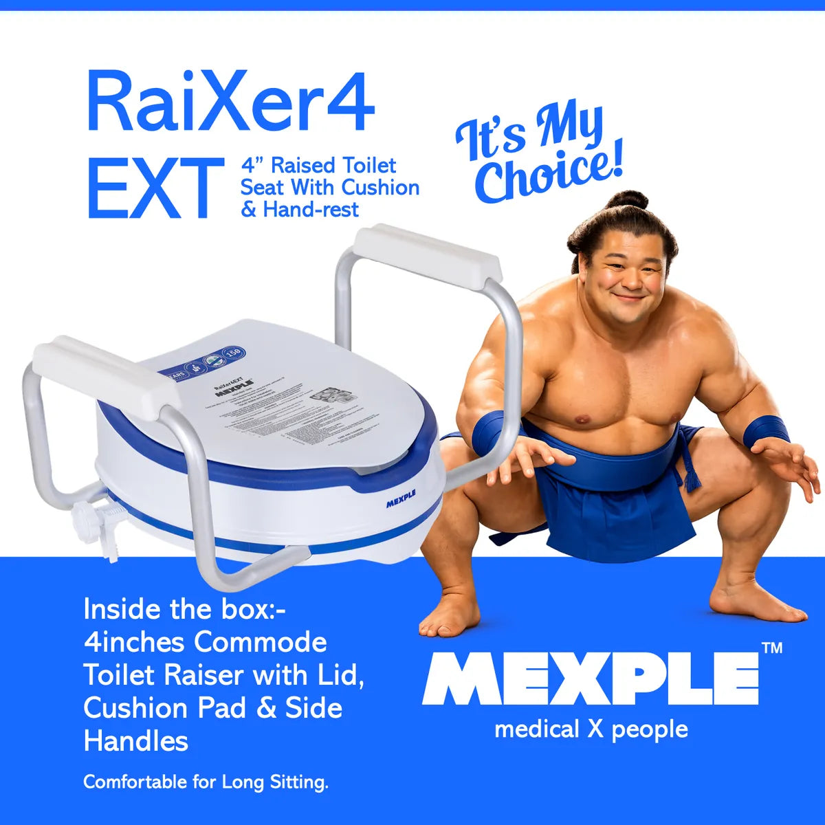 MEXPLE RaiXer4EXT Raised Toilet Seat with Handles & Cushion | 4 Inch Toilet Seat Raiser for Elderly & Patients