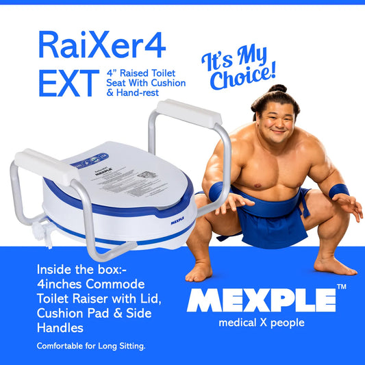 MEXPLE RaiXer4EXT Raised Toilet Seat with Handles & Cushion | 4 Inch Toilet Seat Raiser for Elderly & Patients