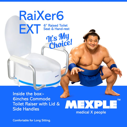 MEXPLE RaiXer6EXT Raised Toilet Seat with Handles & Cushion | 6 Inch Toilet Seat Raiser for Elderly & Patients