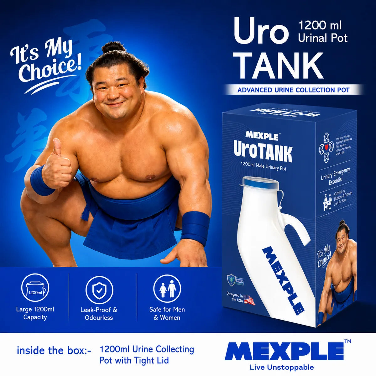 UroTANK 1200ml Male Urinal Bottle for Men | Reusable Urine Collection Bottle with Lid & Handle