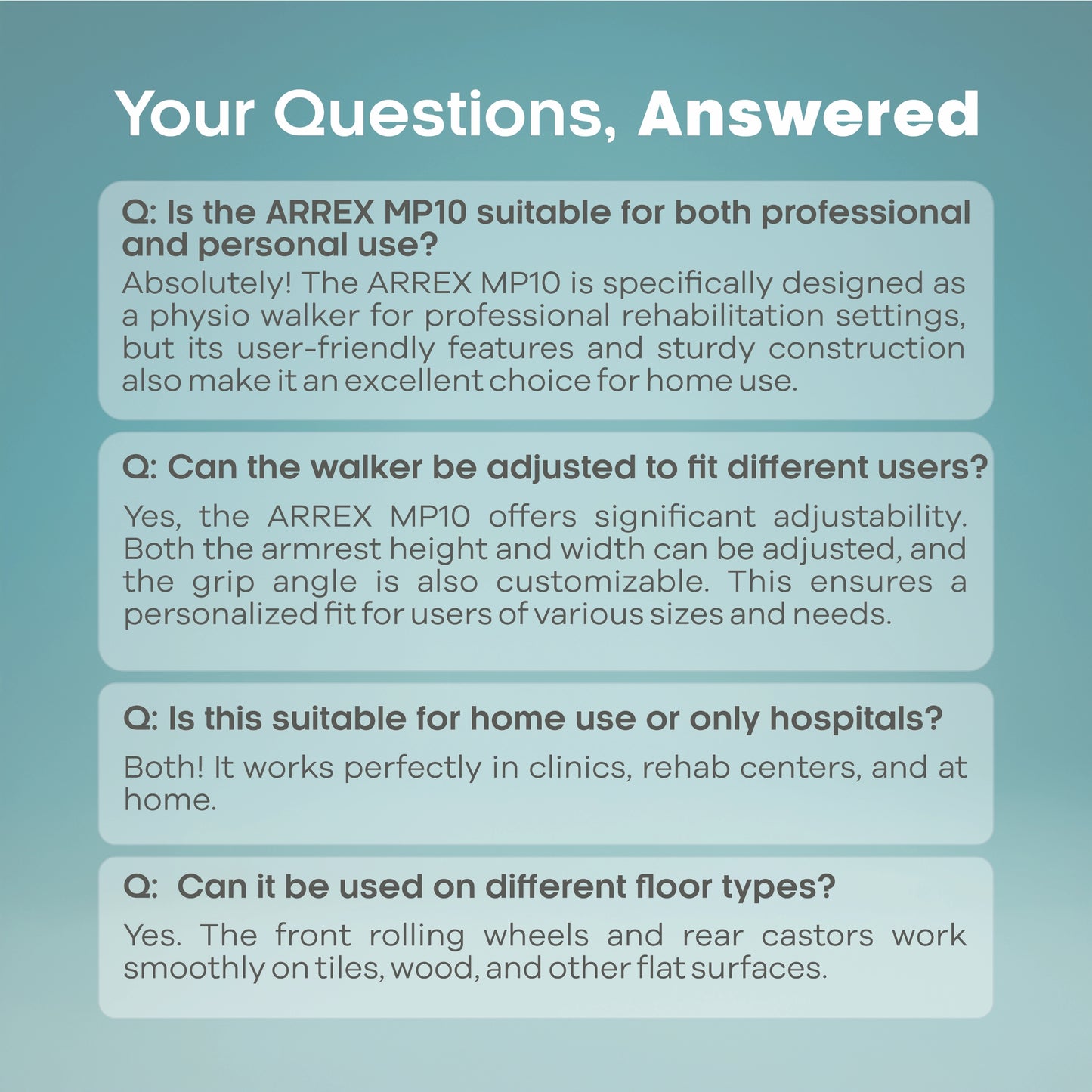 Adjustable Physio Walker with Arm Support & Brakes ARREX MP10