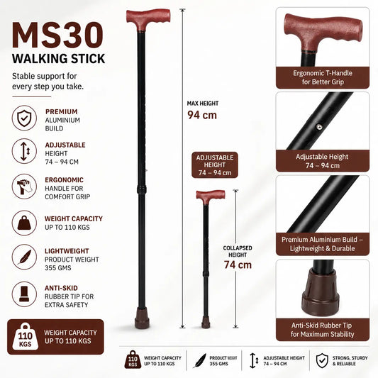 Adjustable Height Walking Stick - ARREX MS30