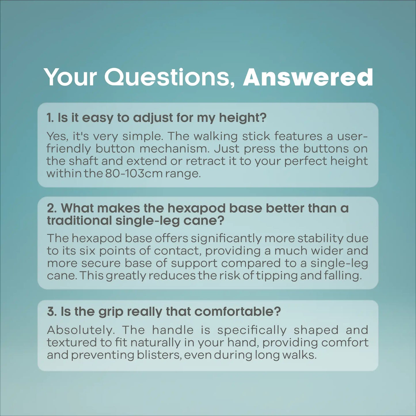 Quadripod Adjustable Height Walking Stick - Anti Skid - ARREX MS310