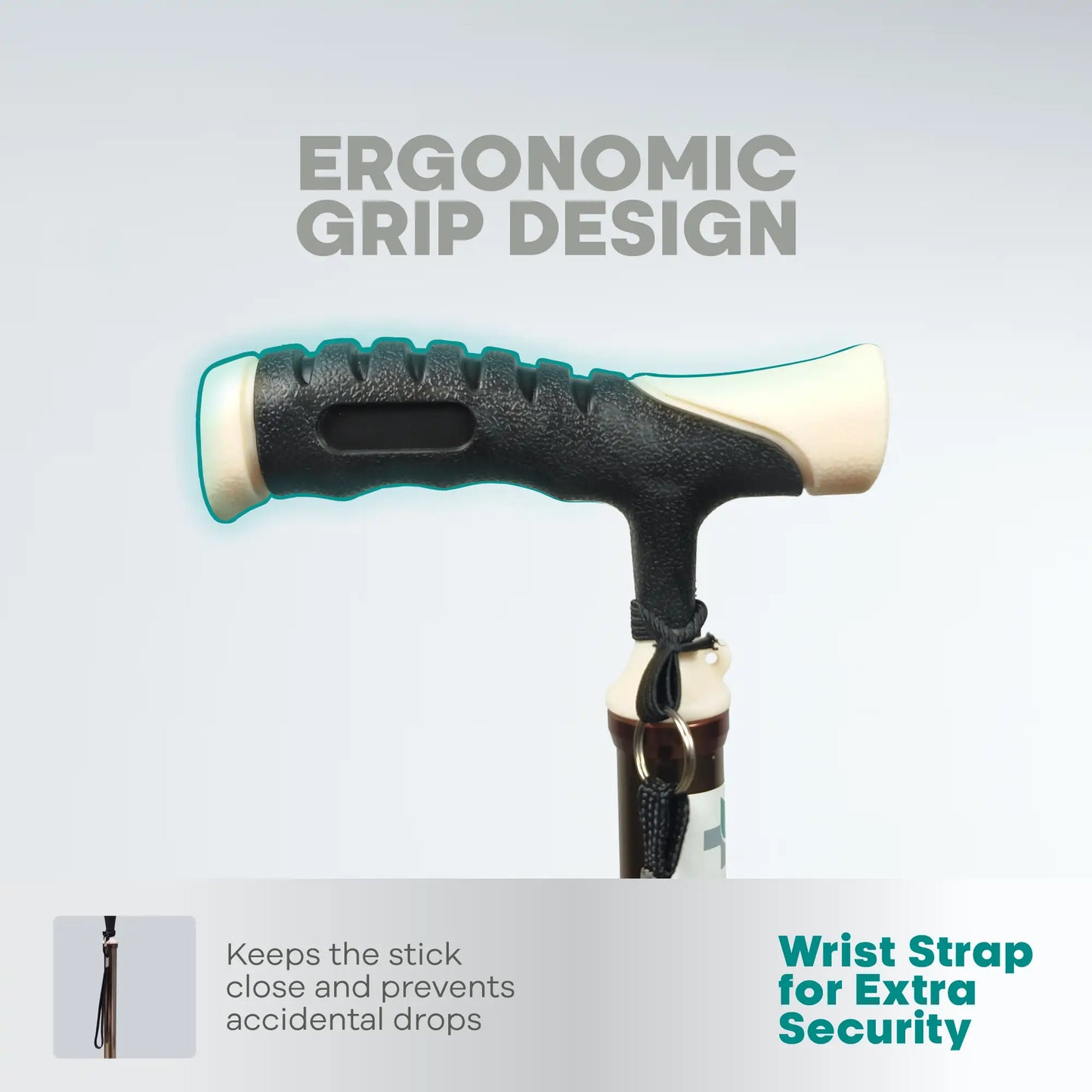 Ergonomic Adjustable Height Quadripod Walking Stick - Anti Skid - ARREX MS350