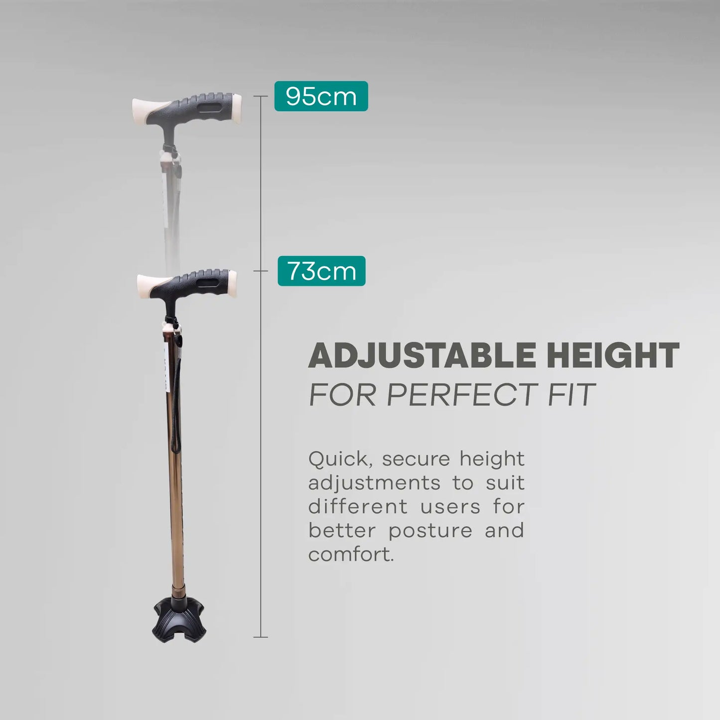 Ergonomic Adjustable Height Quadripod Walking Stick - Anti Skid - ARREX MS350