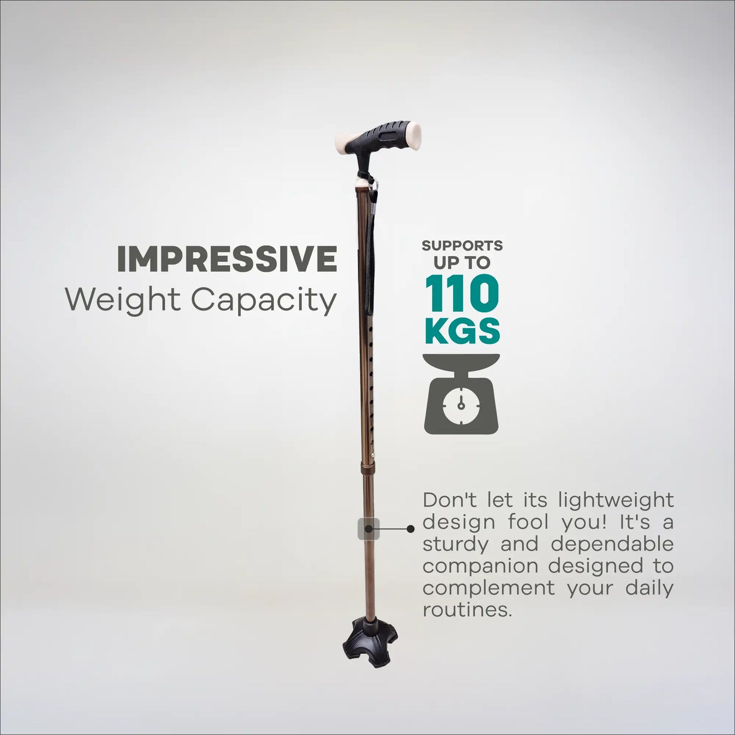 Ergonomic Adjustable Height Quadripod Walking Stick - Anti Skid - ARREX MS350