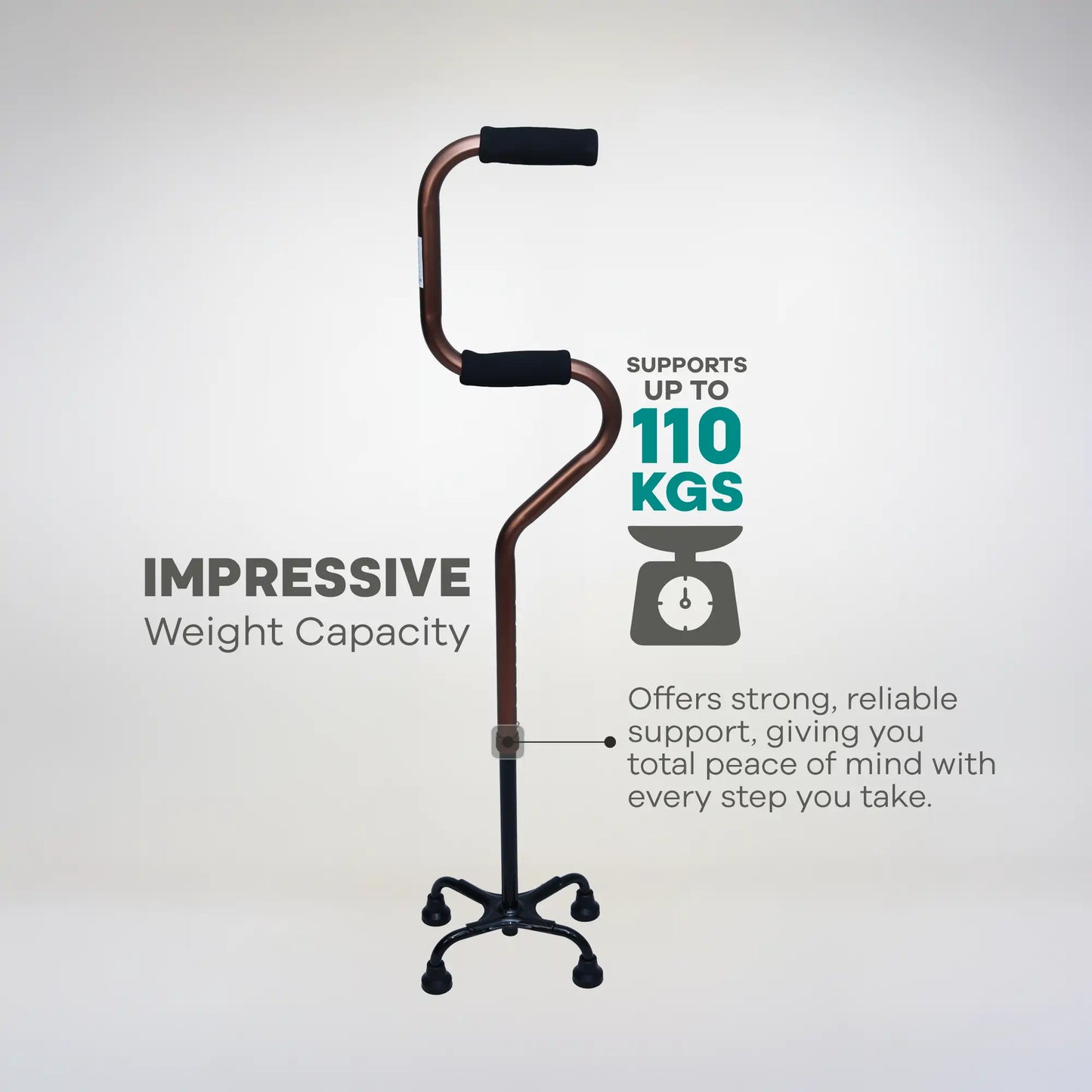 Lightweight Quad-Base Adjustable Walking Stick for Support ARREX MS360 AL