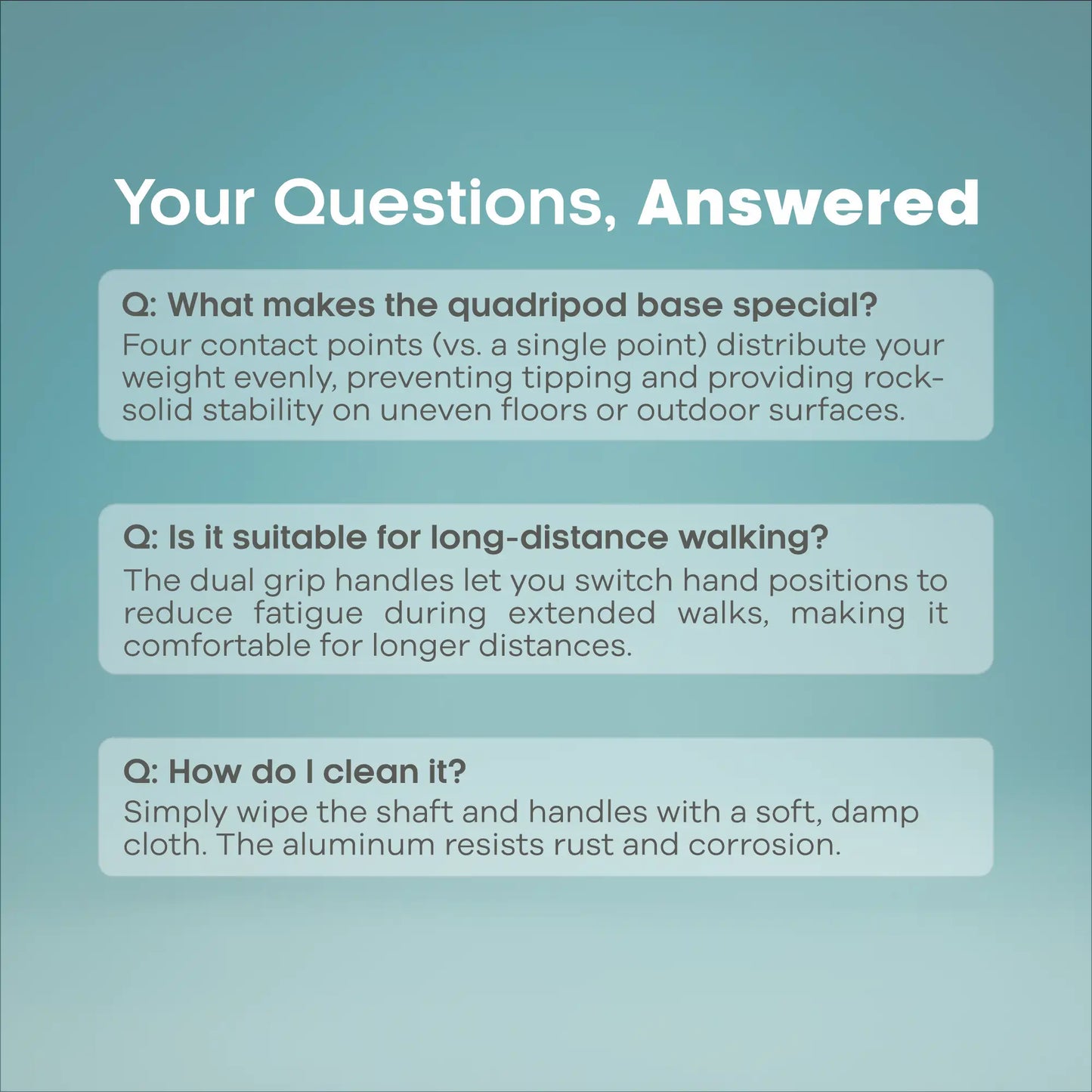 Lightweight Quad-Base Adjustable Walking Stick for Support ARREX MS360 AL