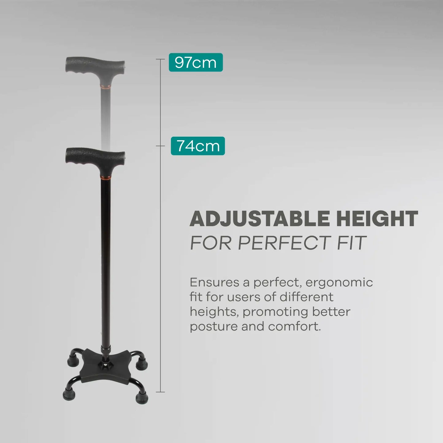 Quadripod /4 Leg Adjustable Height Walking Stick - Anti Skid - ARREX MS90 AL