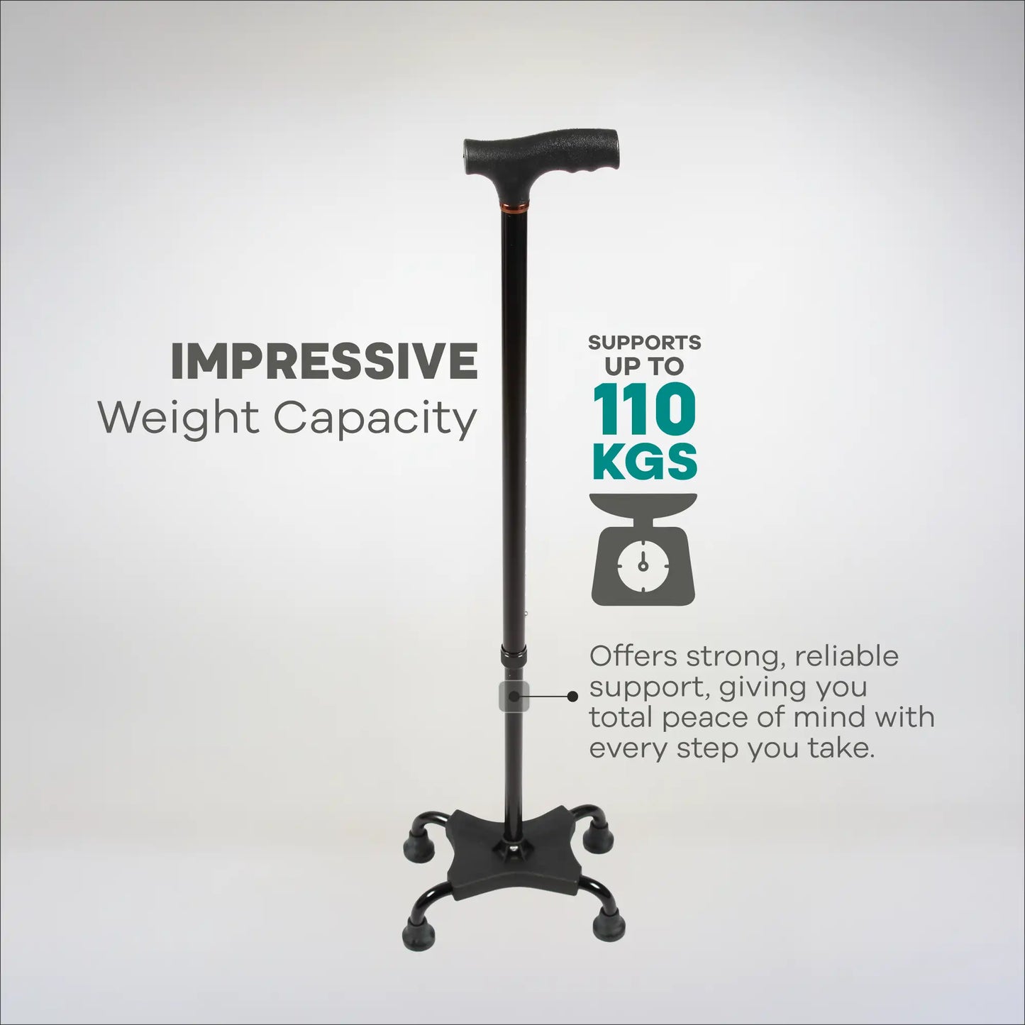 Quadripod /4 Leg Adjustable Height Walking Stick - Anti Skid - ARREX MS90 AL