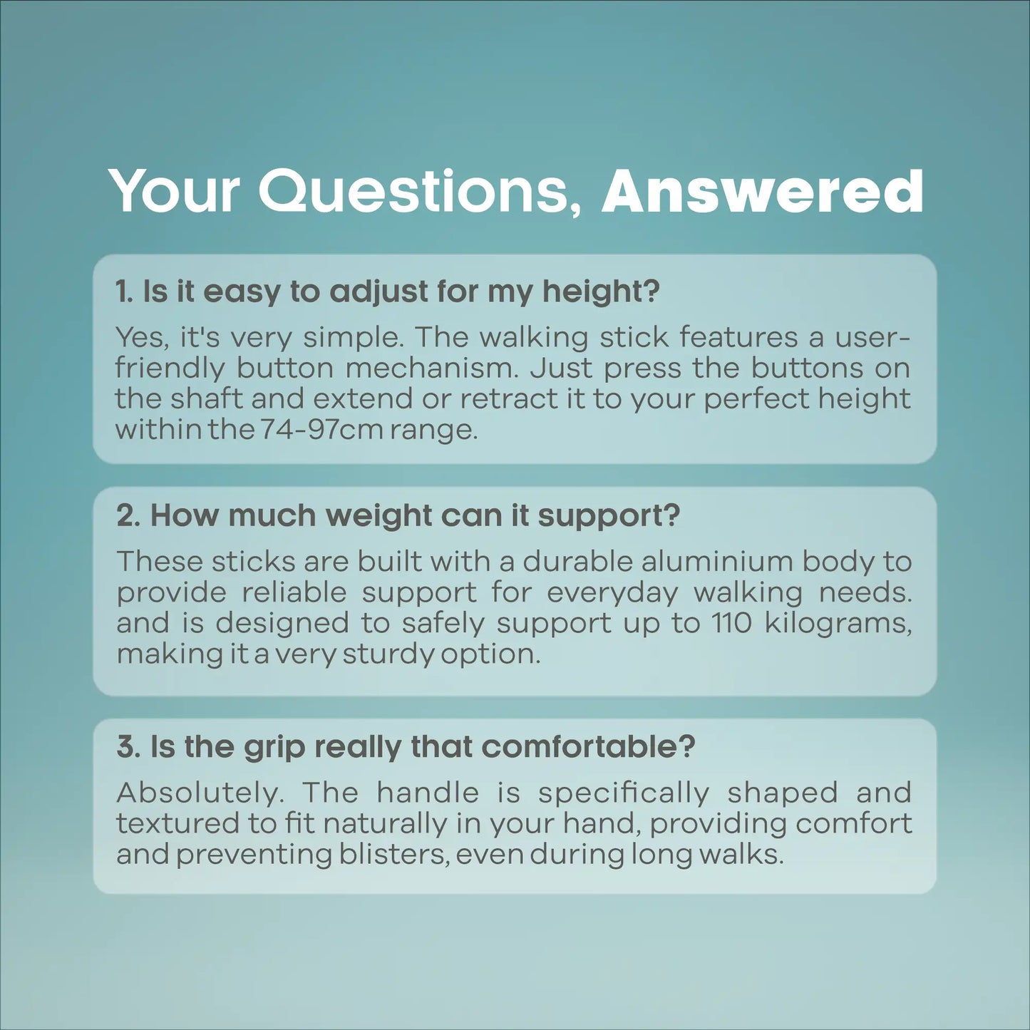 Quadripod /4 Leg Adjustable Height Walking Stick - Anti Skid - ARREX MS90 AL