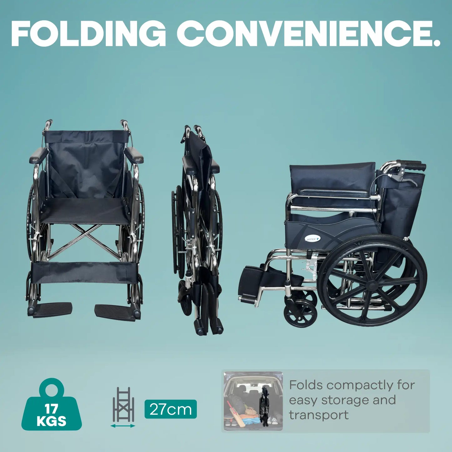 Foldable Manual Wheelchair with Safety Brakes Arrex Molly