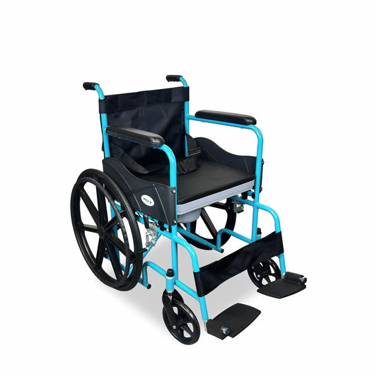 Foldable Commode Wheelchair with Safety Brakes Morso Blue