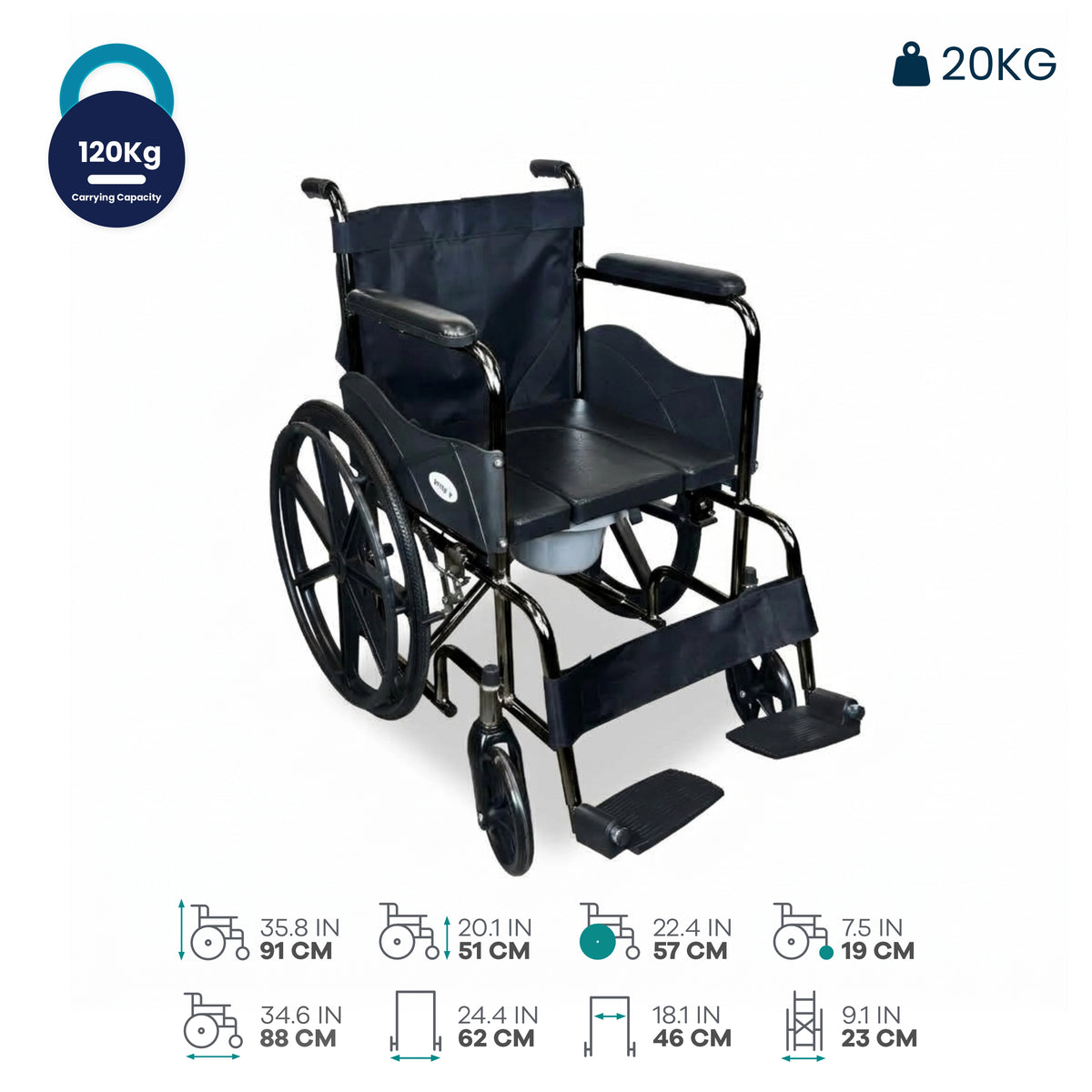 Foldable Commode Wheelchair with Safety Brakes Arrex Morso Pro