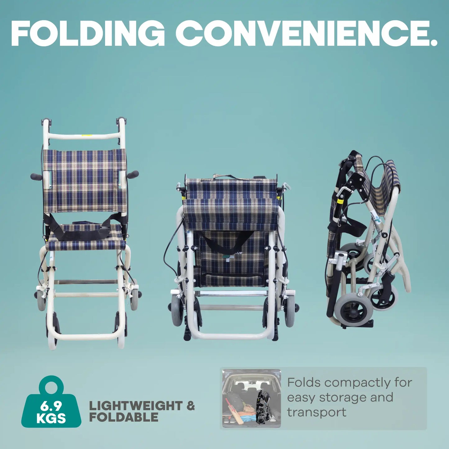 Compact Foldable Aluminum Wheelchair with Safety Belt Arrex Nanuk