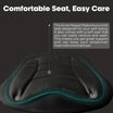 Black wheelchair seat with text about comfort and ease of care