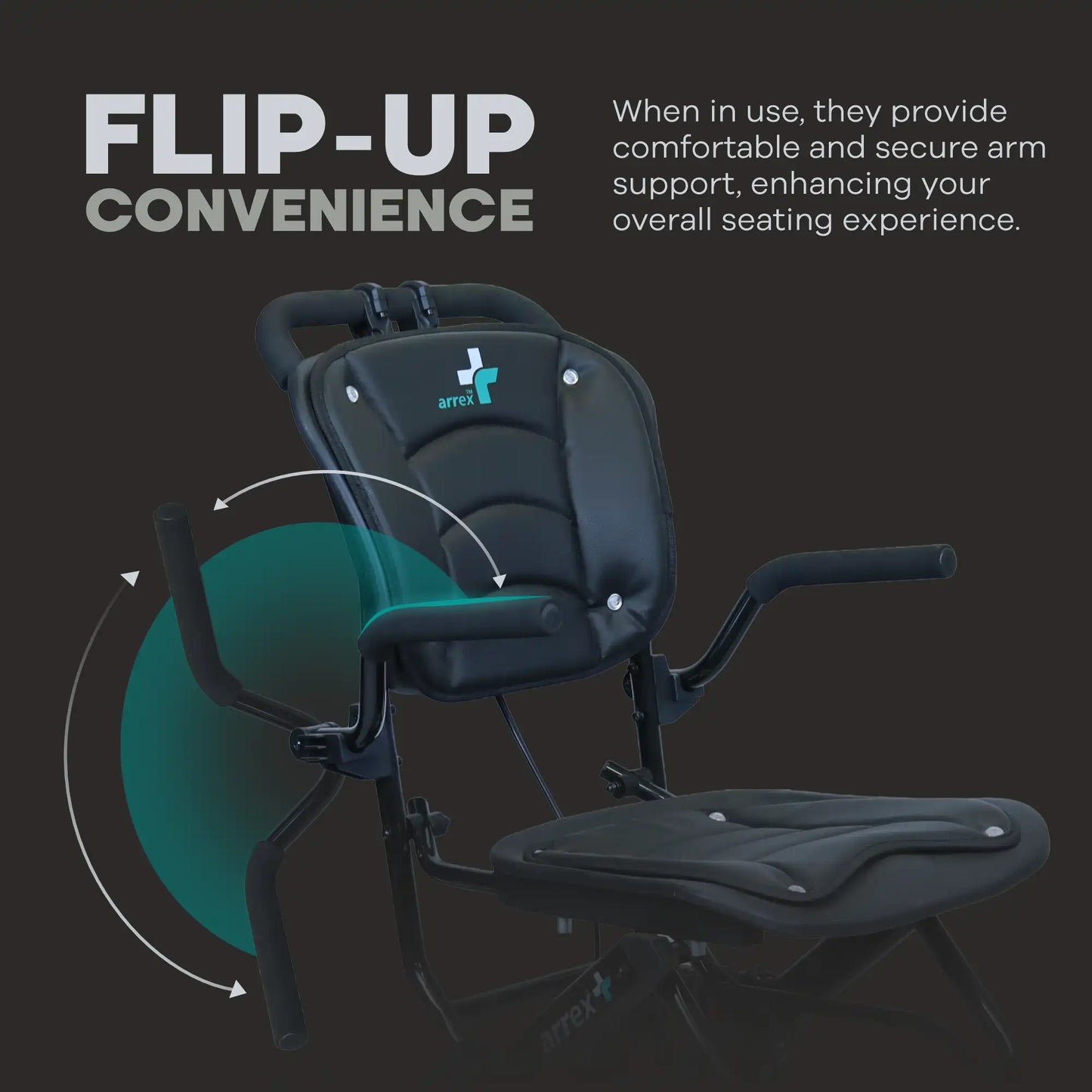 Black office chair with flip-up armrests on a dark background, featuring the Artes brand logo.