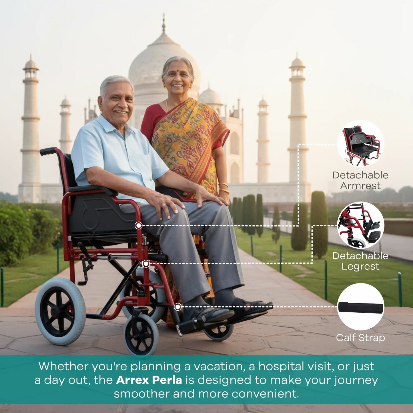 Premium Chromed Steel Wheelchair with Detachable Armrests Arrex Perla