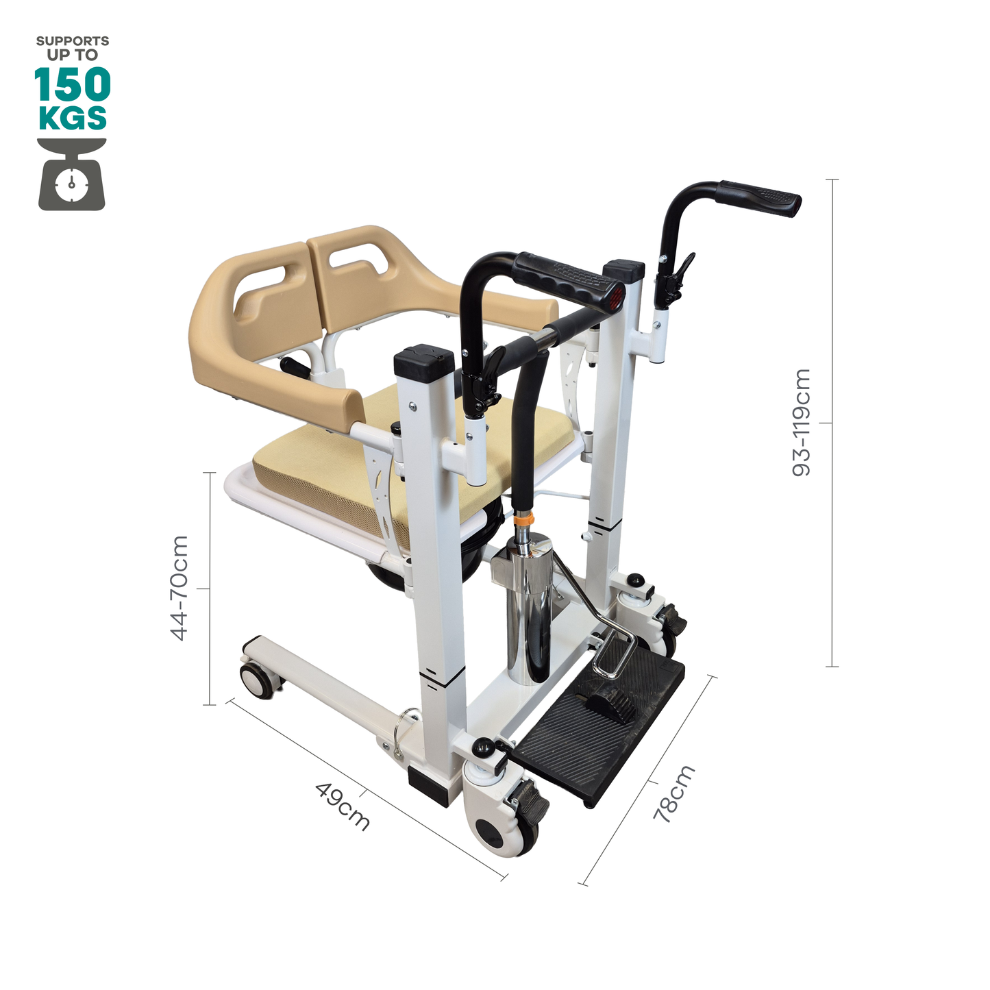 Arrex Seneca Hydraulic Patient Transfer Chair 3-in-1 Commode Wheelchair