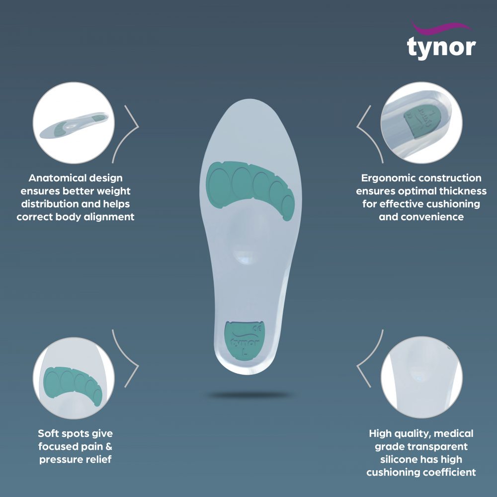 Full Silicone Insoles for Cushioning & Foot Pain Relief TYNOR K-01