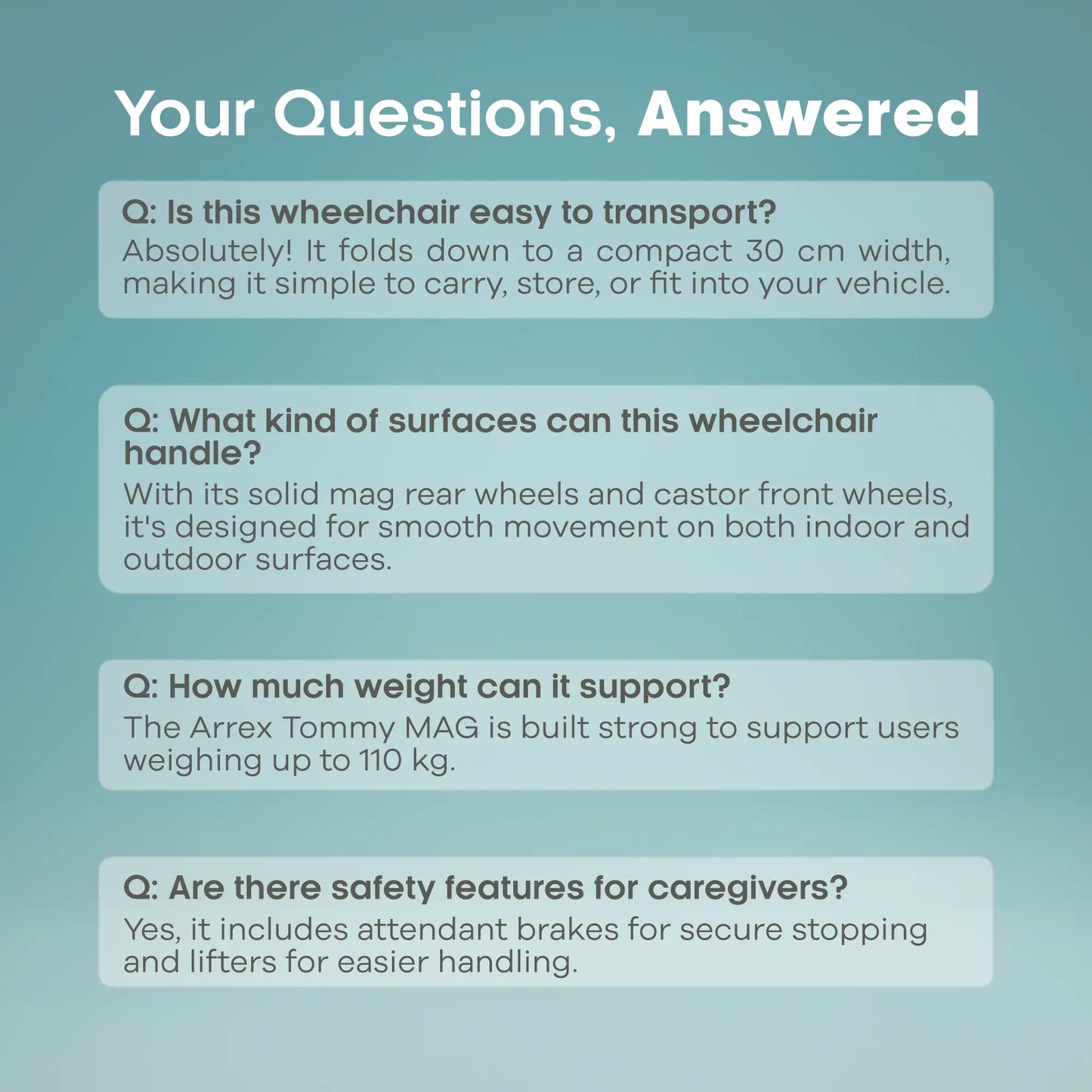 Basic Foldable Steel Wheelchair with Mag Wheels Arrex Tommy Mag