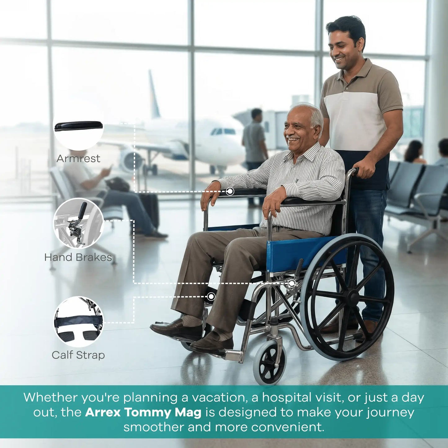 Basic Foldable Steel Wheelchair with Mag Wheels Arrex Tommy Mag