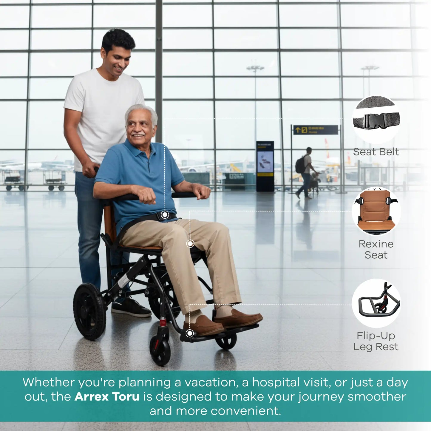 Arrex Toru Lightweight Foldable Travel Wheelchair with Brakes