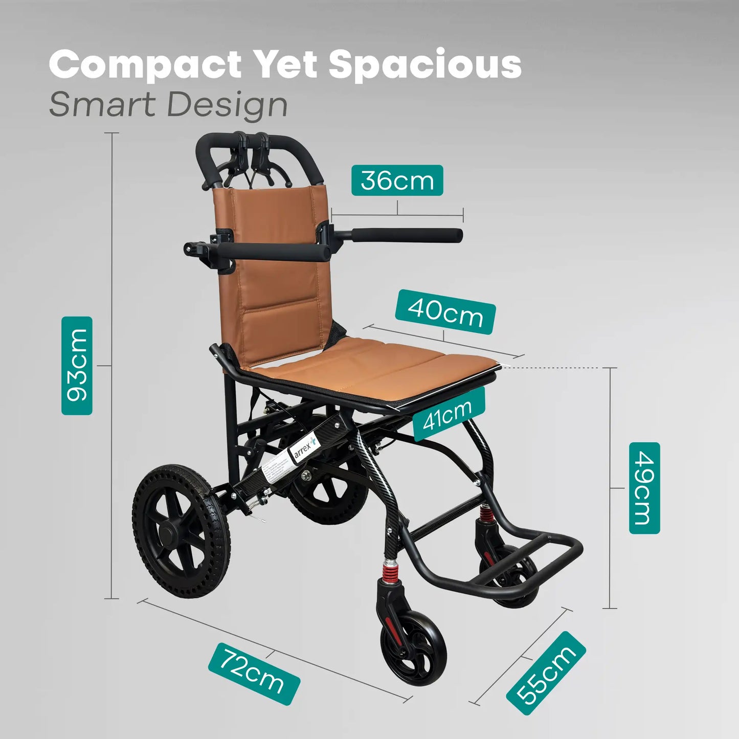 Arrex Toru Lightweight Foldable Travel Wheelchair with Brakes