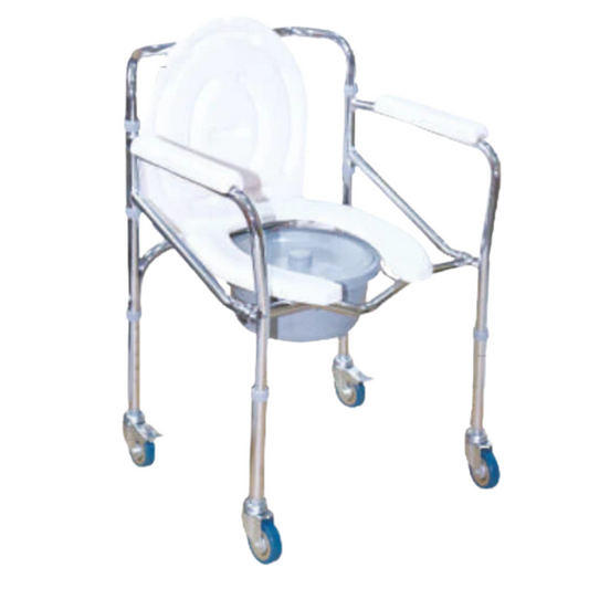 ARREX VP40 COMMODE CHAIR SOLID CASTOR WHEELS WITH BRAKES, HEIGHT ADJUSTABLE, ATTACHED POT, DURABLE AND RELIABLE