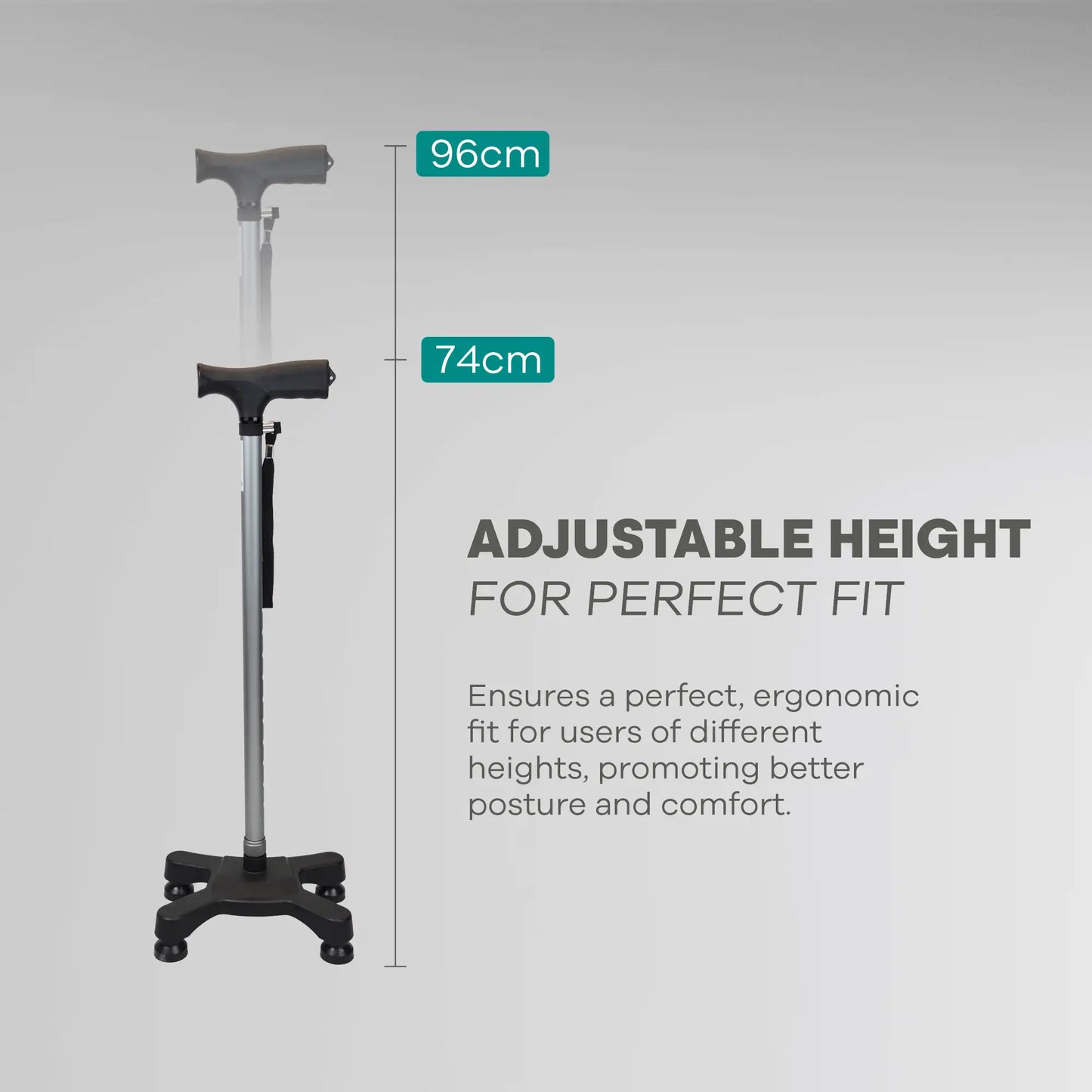 Quadripod /4 Leg Adjustable Height Walking Stick - Anti Skid - ARREX MS300 AL