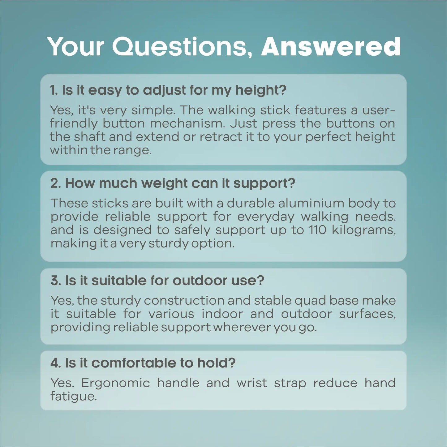 Quadripod /4 Leg Adjustable Height Walking Stick - Anti Skid - ARREX MS300 AL