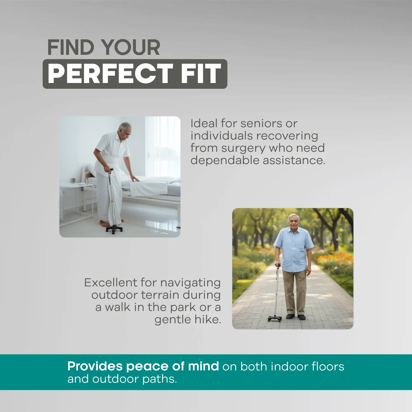 Quadripod /4 Leg Adjustable Height Walking Stick - Anti Skid - ARREX MS300 AL