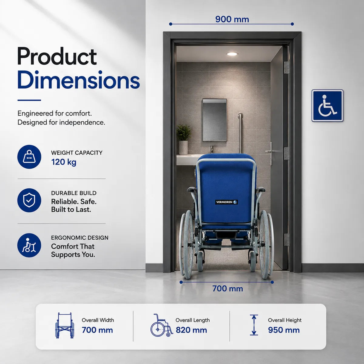 VERMEIREN 9300 Reclining Commode Wheelchair for Elderly & Patients