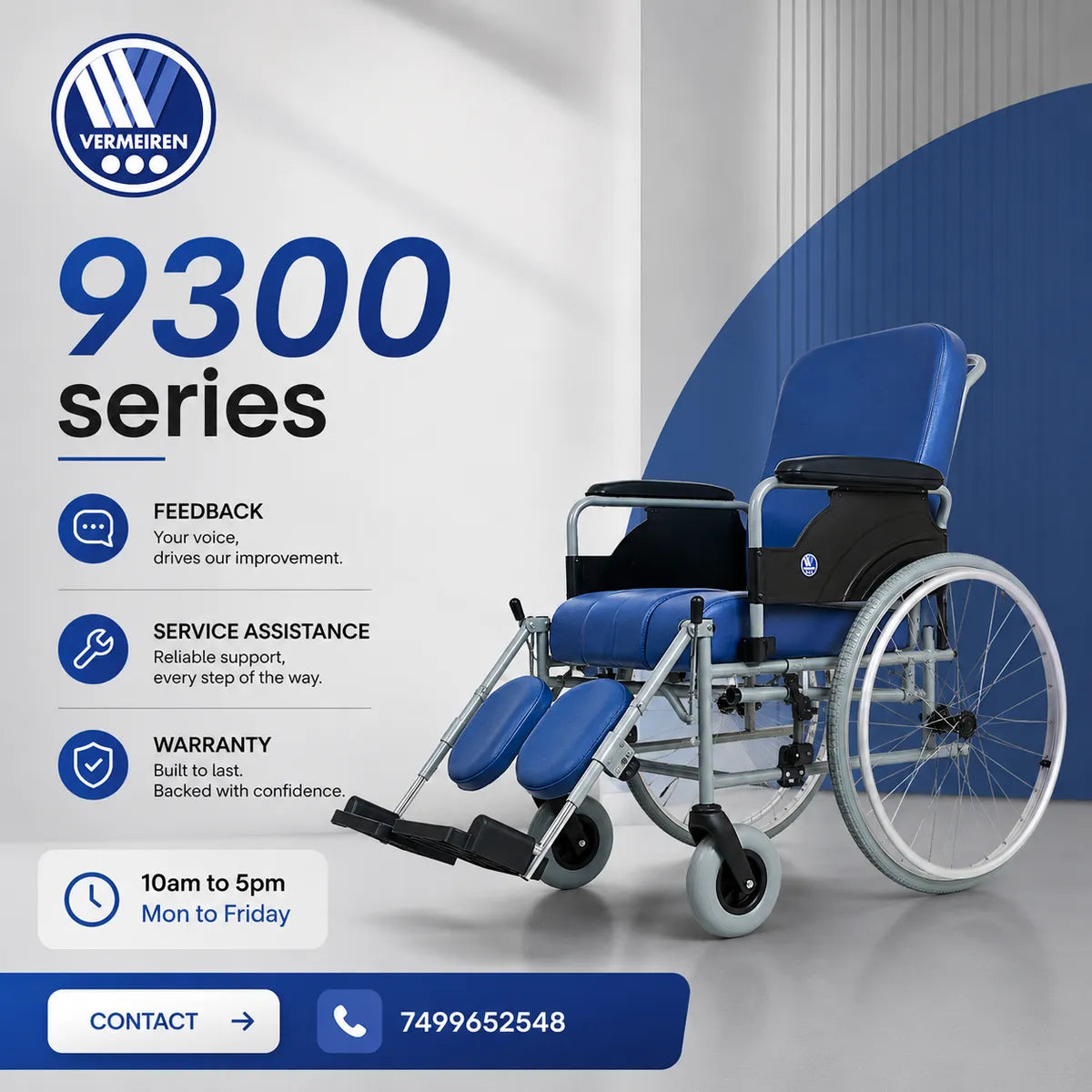 VERMEIREN 9300 Reclining Commode Wheelchair for Elderly & Patients