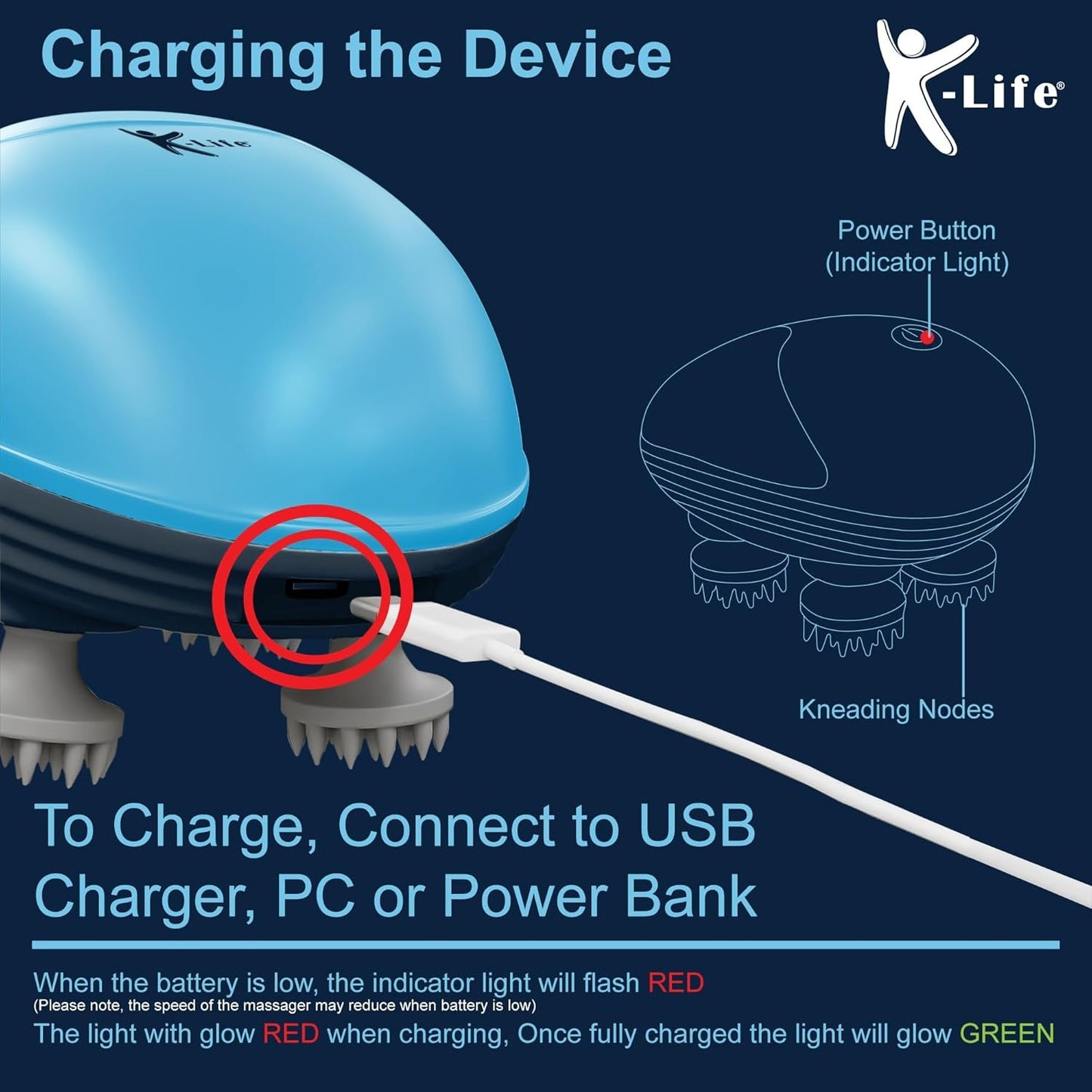 K-life Renew Electric Head & Body Massager with 3 Speed Modes