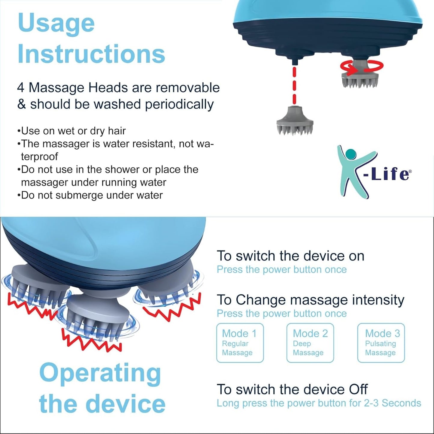K-life Renew Electric Head & Body Massager with 3 Speed Modes